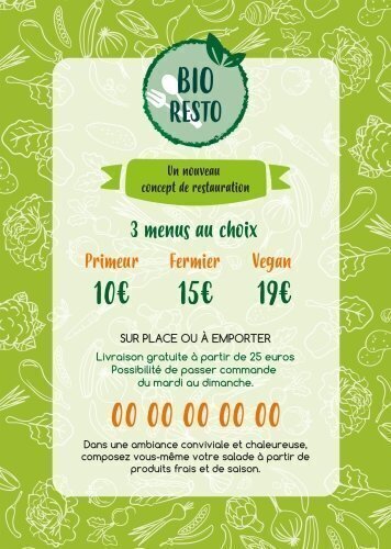 Impression Flyers Bio resto A5 personnalisable