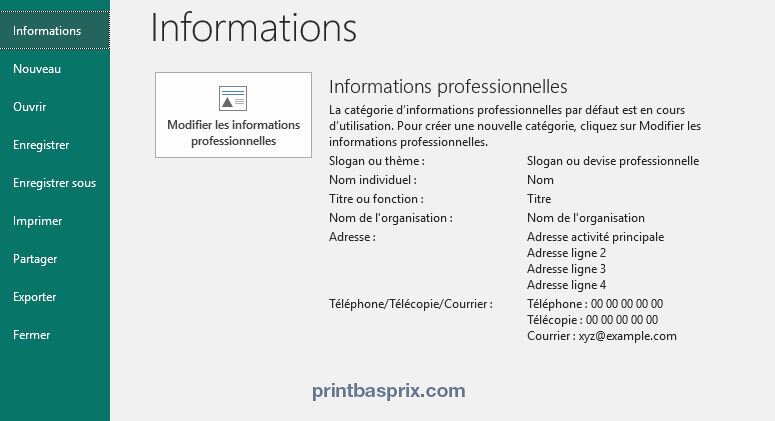 faire une carte de visite recto verso avec Publisher information personnelle