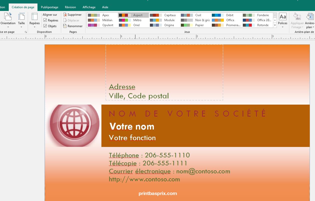 Changer les détails et couleurs de votre carte de visite Publisher